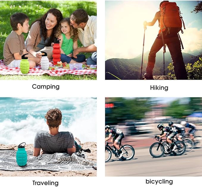 QiCheng&LYS Collapsible Water Bottle – Reuseable BPA Free Silicone Travel Water Bottle Collapsible Very Suitable for Sport Hiking, Camping and Outdoortravel -19.5oz/580ML（Camouflage light grey）