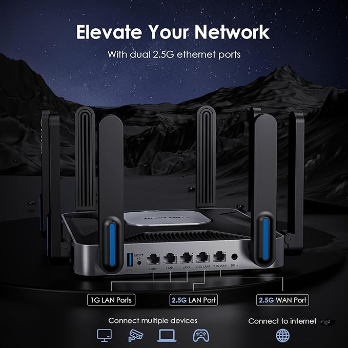 WAVLINK AX6000 Wi-Fi 6 Router Dual Band, 2.5 Gbps WAN/LAN Port, Covers up to 2,150 Sq. ft and 256 Devices, 8x5dBi Antennas, AI QoE, WPA3 & VPN Security for Home/Office, MU-MIMO, Beamforming