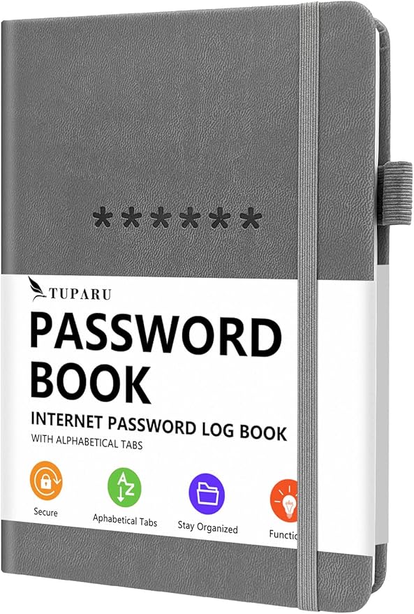 Password Book with Alphabetical Tabs – Hardcover Internet Address & Password Organizer – Password Keeper Notebook for Computer & Website – 5.2 x 7.6" Log-in Password Journal w/Thick Paper (Grey)