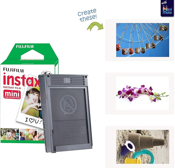 Fujifilm Instax Mini 12 Instant Camera + MiniMate Accessory Bundle & Compatible Custom Case + Fuji Instax Film Value Pack (50 Sheets) Flamingo Designer Photo Album (Lilac Purple)