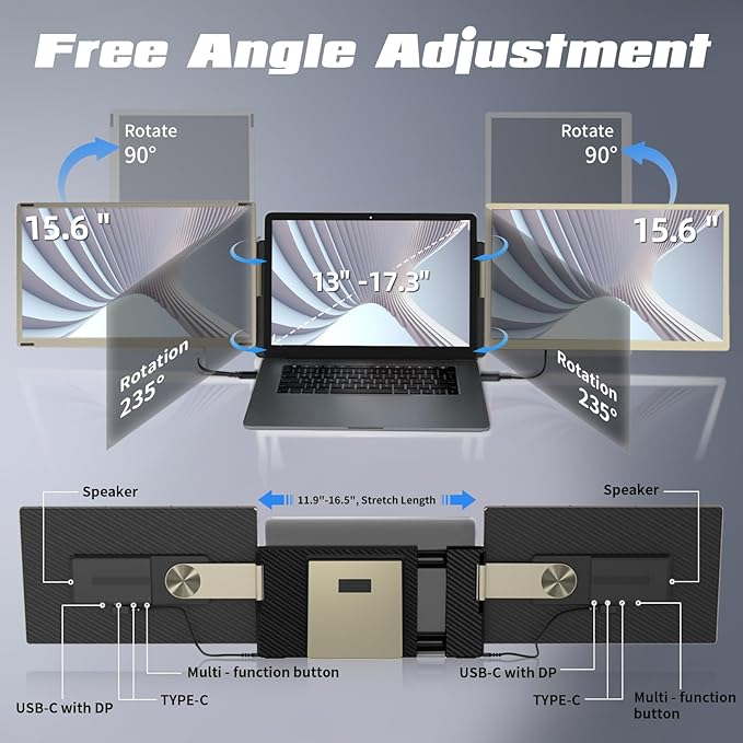 Laptop Screen Extender Monitor - 15.6" Triple Portable Monitor 85% NTSC FHD 1080P IPS Detachable Screen Design Extended Monitors for Laptops Compatible with Windows Mac