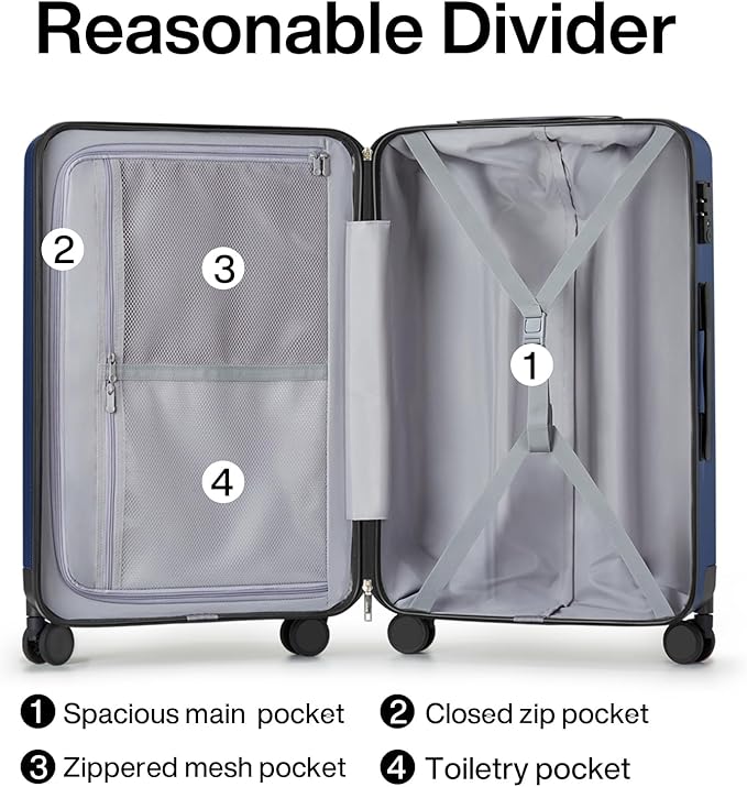 Hanke Luggage Sets 2 piece Carry On Luggage with Wheels PC Hard Shell Suitcases Lightweight Checked Travel Luggage Large Travel Suitcase Woman Men 20/29 Inch(Dark Blue)