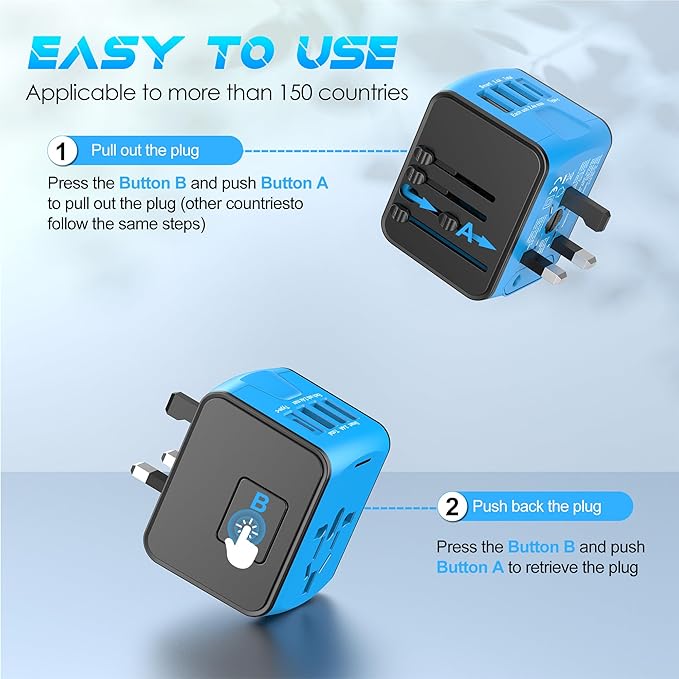 ISIX International Travel Adapter Universal Power Adapter Worldwide All in One 4 USB Perfect for European US, EU, UK, AUS,Asia 200+ Countries