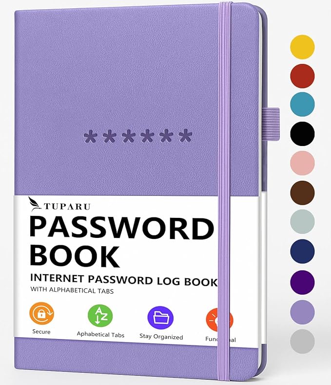 Password Book with Alphabetical Tabs – Hardcover Internet Address & Password Organizer – Password Keeper Notebook for Computer & Website – 5.2 x 7.6" (Lavender)