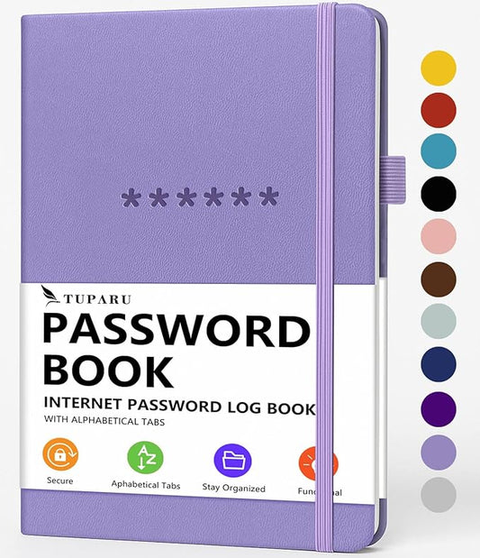 Password Book with Alphabetical Tabs – Hardcover Internet Address & Password Organizer – Password Keeper Notebook for Computer & Website – 5.2 x 7.6" (Lavender)