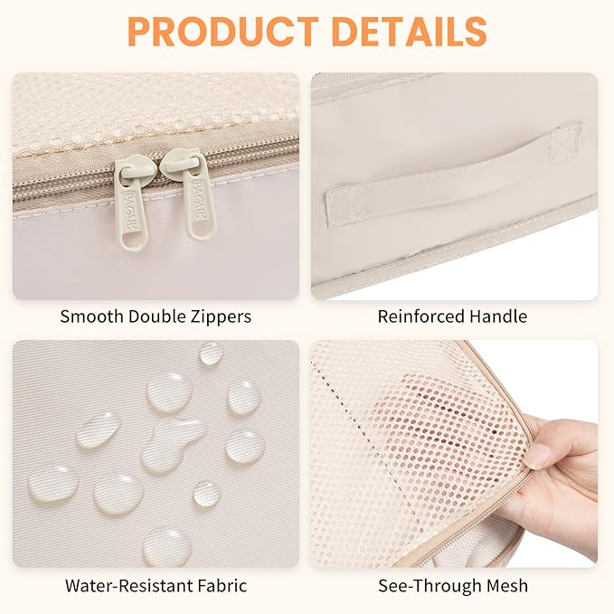 BAGAIL 6 Set Packing Cubes Luggage Packing Organizers for Travel Accessories (Beige)