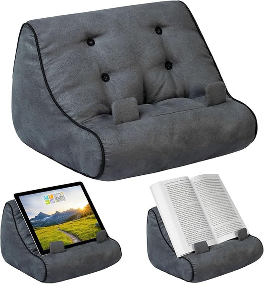 Gifts for Readers & Writers Book Pillow Tablet Stand for Bed Grey - Premium Cushioned Book Holder for Hands Free Reading, Stylish Tablet Holder for Bed, Kindle Pillow Stands & Lap Ipad Holders