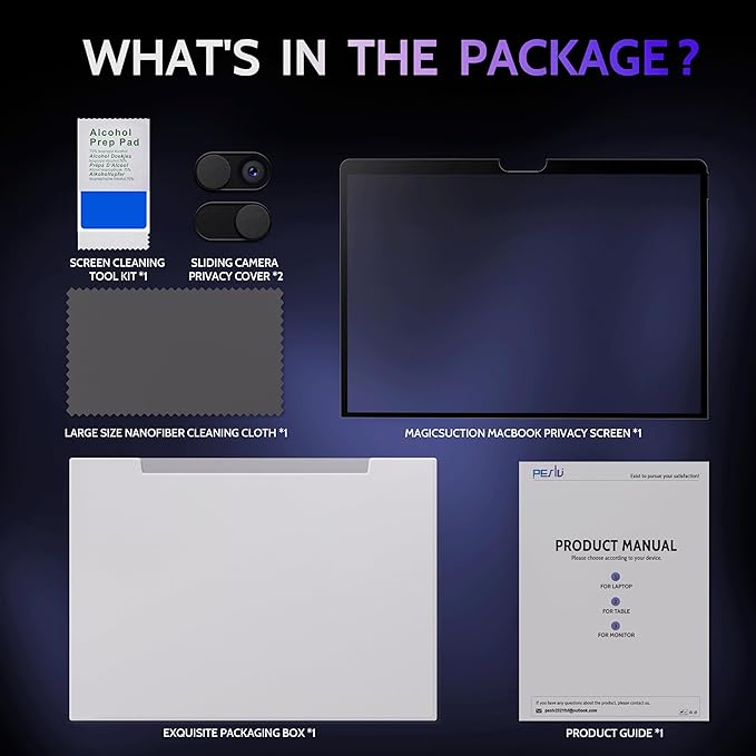 Privacy Screen for MacBook Air 13 Inch (2018-2021, M1) & MacBook Pro 13 In (2016-2022, M1, M2), MagicSuction™ Removable Anti Spy Black Protector, Glare Blue Light Filter for Mac Laptop Computer