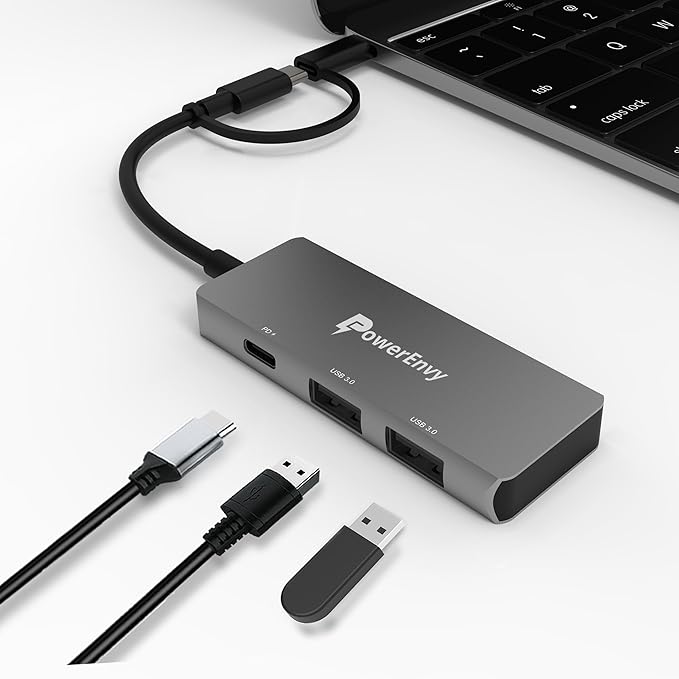 USB C Hub Multiport Adapter – USB C to 2 USB A & 100W Charging Port with Type C to Micro Plug – Compatible with MacBook, iPad Pro/Air, Dell XPS, MateBook & More