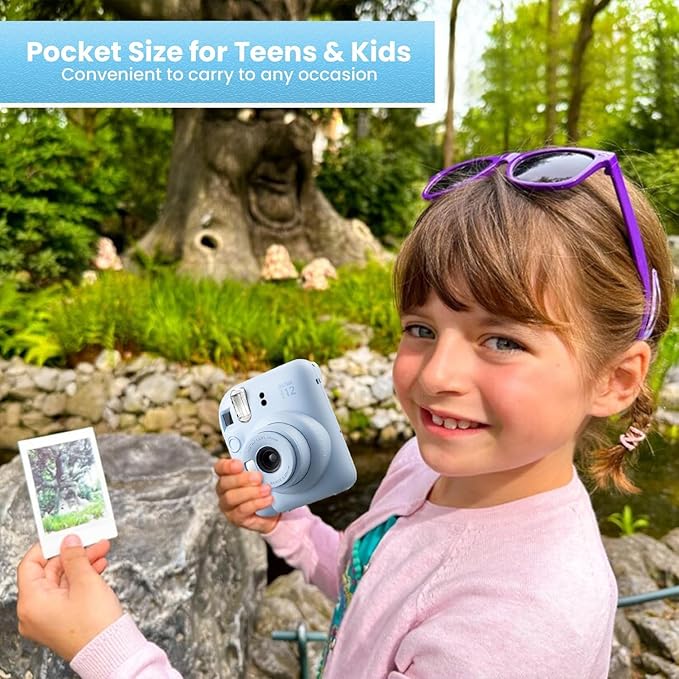 Fujifilm Instax Mini 12 Instant Camera Bundle - Includes 20 Shots Film, Custom Case, Deluxe 60-Pocket Photo Album & BluebirdSales Accessories - Auto Exposure, Selfie Mirror, Pastel Blue