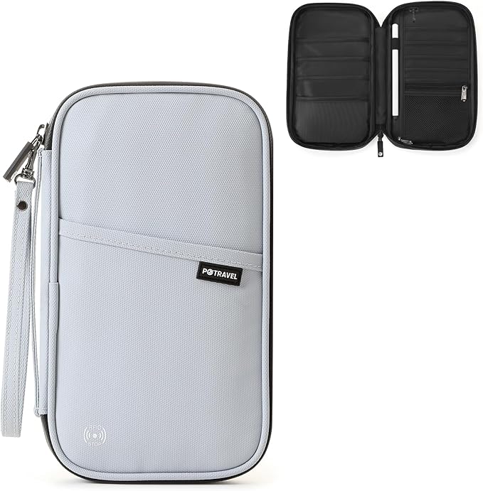 Travel Passport Holder, Large Family Passport Walle for Men Women RFID Passport Cover Lightweight Portable Document Organizer with Wrist Strap (Grey)