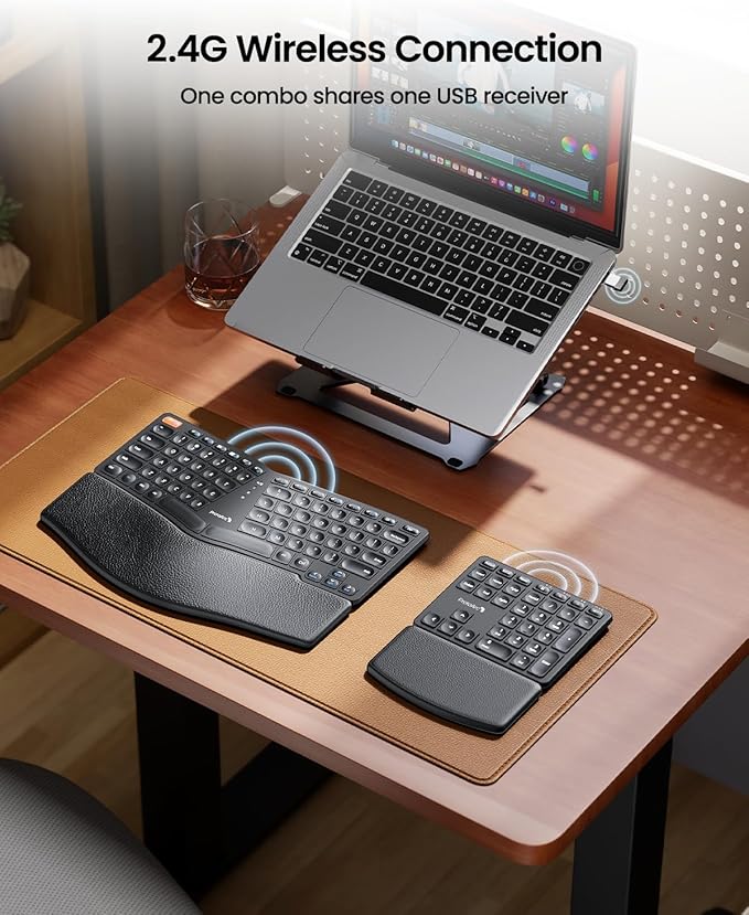 ProtoArc Wireless Ergonomic Keyboard, EK04 2.4GHz Wireless Ergo Keyboard with Separate Numeric Keypad, Split Design, Hard Wrist Rest, Rechargeable, for Windows PC/Laptop/Desktop