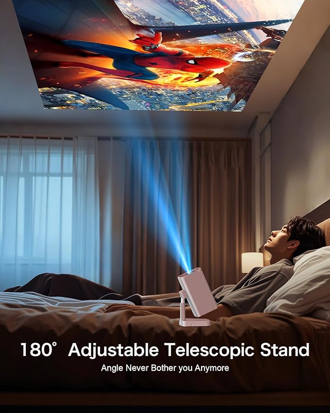 【Netflix Licensed & Built-in】PANSEBA Smart WiFi Projector with Telescopic Stand, 4K Supported 300" HD Portable Outdoor Movie Projector, Auto Keystone Zoom, Home Theater, Netflix App Pre-Installed