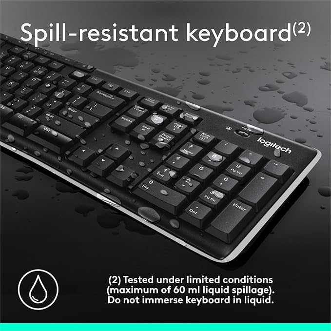 Logitech K270 Wireless Keyboard for Windows, 2.4 GHz Wireless, Full-Size, Number Pad, 8 Multimedia Keys, 2-Year Battery Life, Compatible with PC, Laptop, Black
