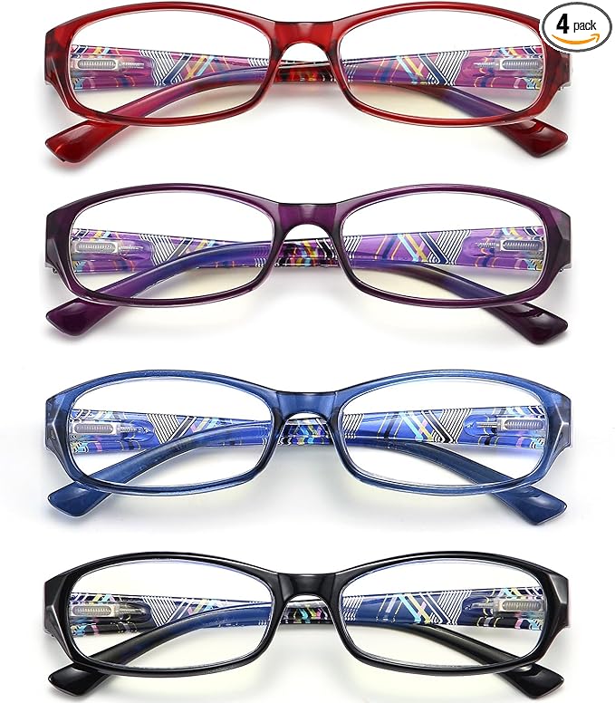 Reading Glasses 3.5 Blue Light Blocking for Womens Men,Ladies Rectangular Frame Computer Readers with Spring Hinge,Fashion Pattern Print Eyeglasses