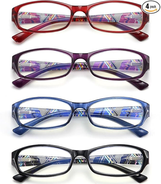 Reading Glasses 3.5 Blue Light Blocking for Womens Men,Ladies Rectangular Frame Computer Readers with Spring Hinge,Fashion Pattern Print Eyeglasses