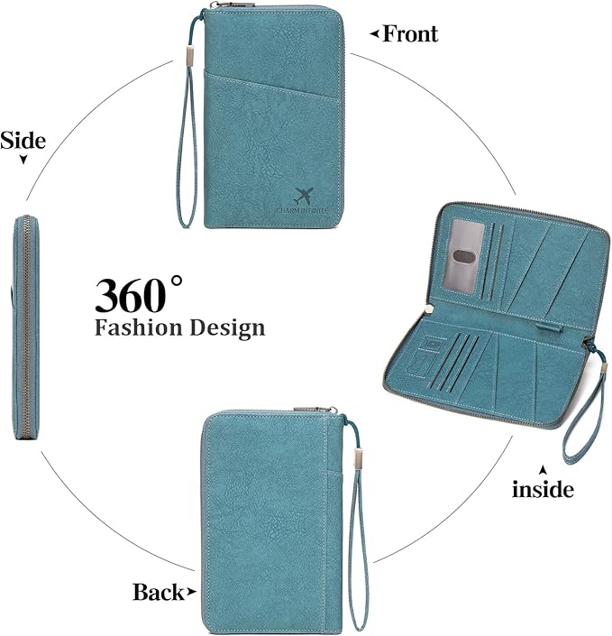 Family Passport Holder Wallet RFID Blocking Zippered Passport Wallet,Women and Men Travel Wallet Ladies Passport Cover