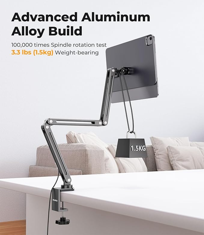 Magnetic Wireless Charging Stand for iPad Pro 12.9, iPad Air 13 M2, Foldable Adjustable Arm Mount with 2M Cable, Aluminum Alloy Tablet Holder for iPad Pro 12.9 3rd/4th/5th/6th