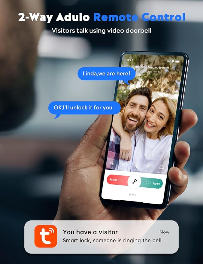 CAMCAMP Smart Lock with Camera & Doorbell, Built-in WiFi Camera Deadbolt Lock for Front Door, Keyless Entry Door Lock with Handle, Fingerprint, Keypad Code, App Control, Auto Lock