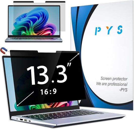 PYS Magnetic Laptop Privacy Screen 13.3 Inch (16:9 Aspect) - Anti-Glare Blue Light Filter, Removable Privacy Screen Protector Compatible with HP/Dell/Acer/Lenovo/Samsung/ASUS (11.6x6.5inch/ W x H)