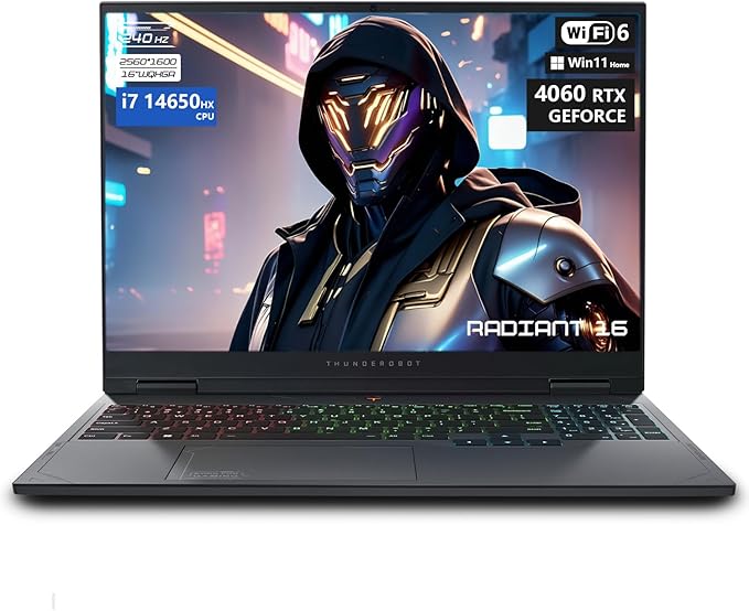 Thunderobot Radiant 16 4060 Gaming Laptop, Core i7-14650HX 14th Gen, 16" 2.5K 240Hz WQXGA, RTX 4060, 64GB DDR5, 2TB SSD, RGB Backlit Keyboard, Wi-Fi 6, Win11, Gray