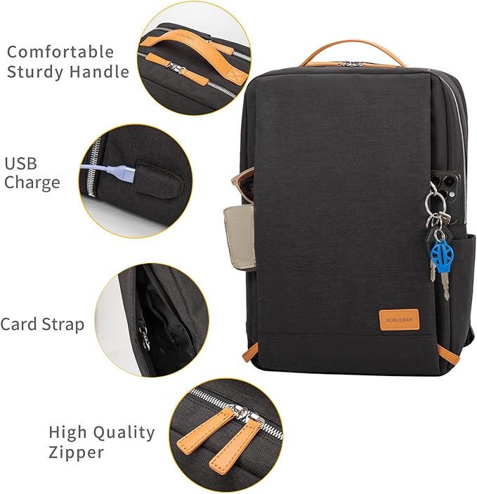 NOBLEMAN Travel Laptop Backpack Women Men, Slim Durable Computer Work Carry on Backpack with Laptop Luggage Sleeve for Airplanes, Business College Backpack with USB Port Fits 17 Inch Laptop(Black)