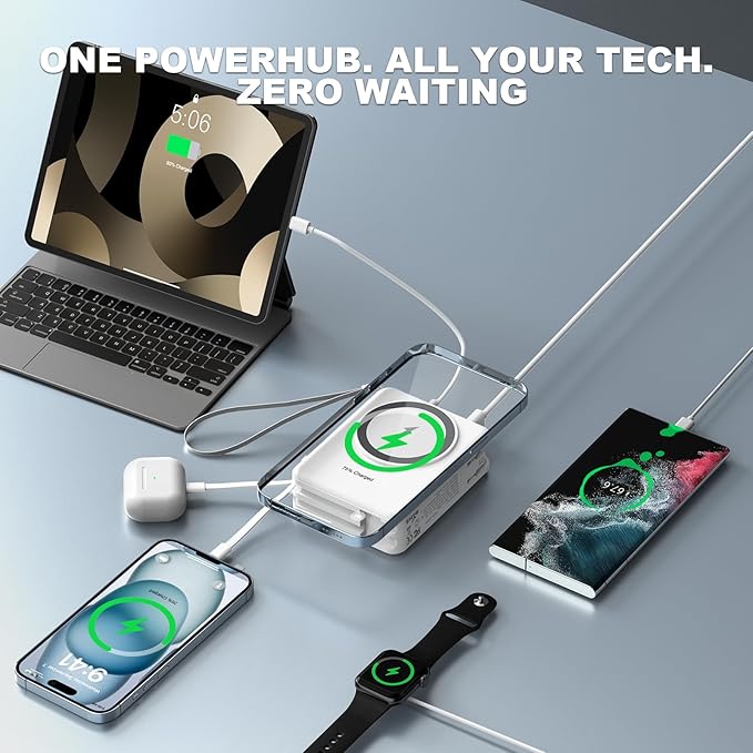 for Magsafe Battery Pack, 10000mAh Magnetic Portable Charger with USB C Cable, Travel Power Bank with Wall Plug Charger Block,Wireless Power Bank for iPhone 16/15/14/13/12/11 Series,Google,Galaxy