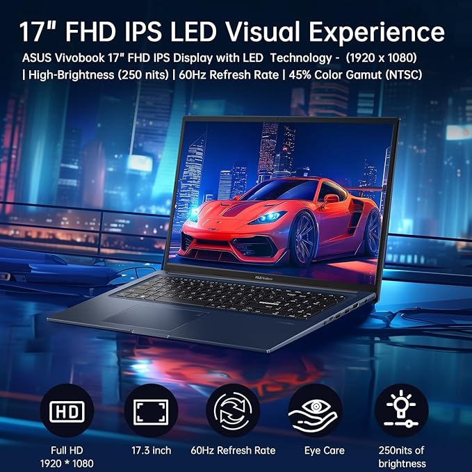 ASUS Vivobook Laptop,17.3" FHD Anti-Glare Display, Core i3-1215U (up to 4.4GHz), 8GB RAM, 512GB SSD + 128GB Portable SSD, WiFi 6E, Webcam, Keypad, Copilot, with 2019 Lifetime Office, Win 11 Home