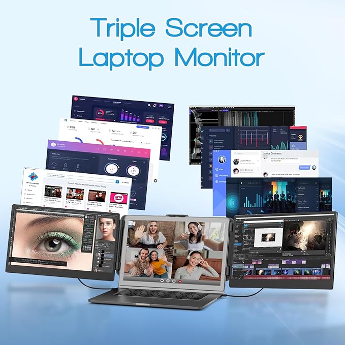 Laptop Screen Extender - 14" FHD 1080P IPS HDMI/USB-A/Type-C Portable Monitor for Laptop 13-17”Plug and Play for MacBook,Windows,Chrome,Switch