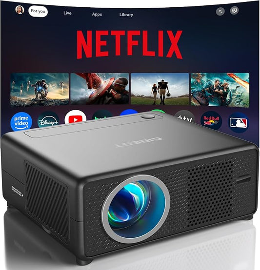CiBest Mini Projector with WiFi and Bluetooth, Built-in Netflix/YouTube/PrimeVideo, Electric Focus & Keystone, Short Throw Full HD 1080P Supported, Portable Outdoor/Indoor Use