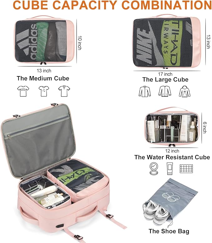 Travel Laptop Backpack,42L Carry on Luggage, Flight Approved Expandable Backpack,Business Anti Theft Weekender Bags for Women Men, Water Resistant Expandable Backpacks With 4 Packing Cubes