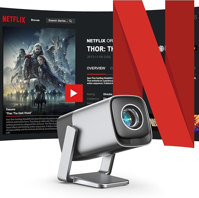 [Official Netflix & TOF Real-time Focus]Mini Projector with WiFi and Bluetooth, Native 1080P Smart Projector, Dolby Audio & Keystone Projector, 210° Rotatable Stand for Home Projector