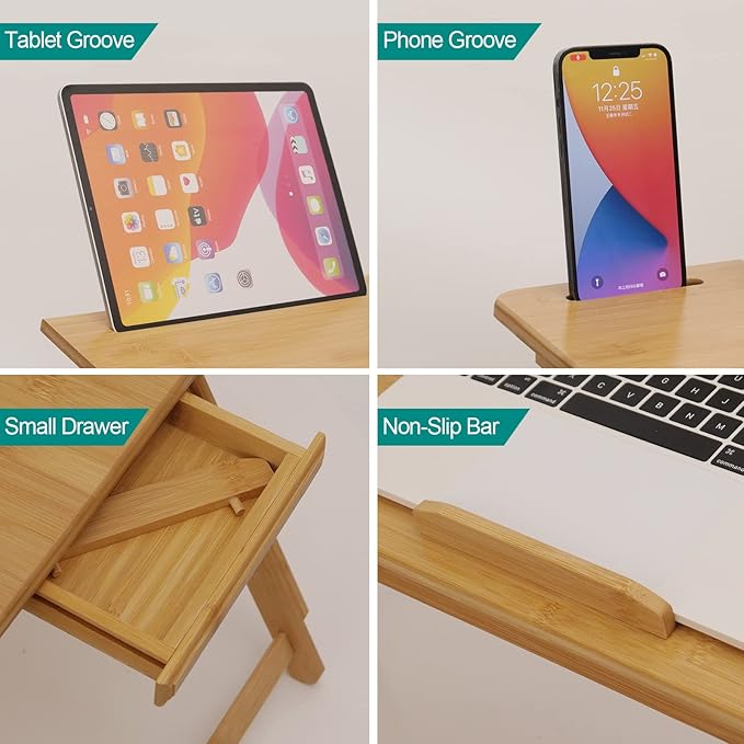 Lap Desk COIWAI Bed Table Desk Tray Desk for Bed for Laptop Writing Eating Laptop Desk with Tablet Slot, Adjustable Height Angle, Foldable Tray for Sofa Couch Floor, with Storage Drawer - Large