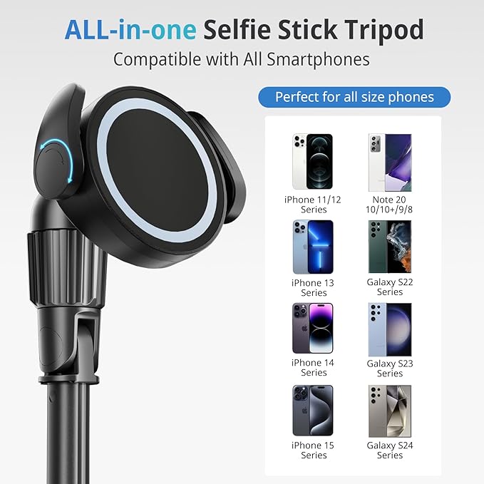 UBeesize 62'' Magnetic Selfie Stick Phone Tripod with Wireless Remote, Extendable Cell Phone Tripod Stand, Compatible with MagSafe, Cellphone Tripod for iPhone 17 16 15 14 13 12 and Android Phones