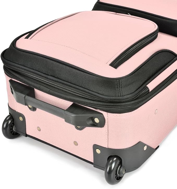 U.S. Traveler Lightweight Rolling 20" Carry On Luggage Softside Suitcase, Pink, 2 Wheel Single