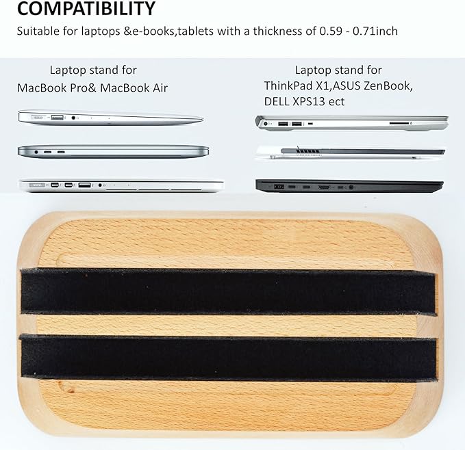 ACODE Wood Vertical Laptop Stand, Laptop Holder for Desk Compatible with MacBook Pro Air Surfaces,Laptops Storage Rack Slot Thickness 0.59" to 0.71"，Vertical Laptop Stand 2 Slots for max 2 Devices