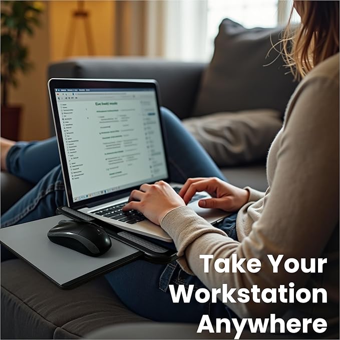 Portable Laptop Lap Pad, Laptop Desk with Retractable Mouse Tray, Sturdy Stable Work Surface for Bed Sofa Couch or Travel