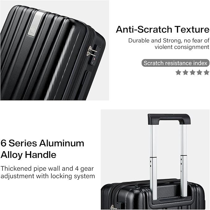 Hanke 29 Inch Expandable Checked Luggage Lightweight PC Hard Shell Luggage Suitcases with Wheels Travel Luggage Rolling Large Suitcase Travel Luggage Bag for Study Abroad.(Jet Black)