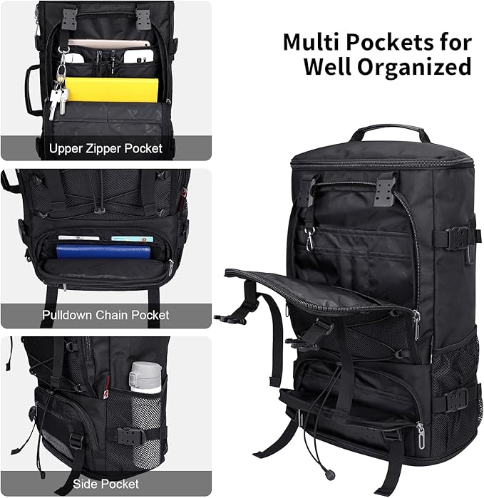 WITZMAN Travel Backpack for Men Convertible Large Carry on Backpack with Shoe Compartment for Airplanes Fit 17 Inch Laptop(B689 Black)