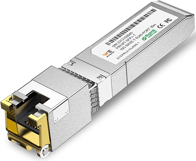 10G SFP+ to RJ-45 Transceiver, 1.25/2.5/5/10G-T Copper SFP+ CAT6a Module, Auto-Negotiation, Up to 30m, for Cisco SFP-10G-T-S, Meraki, TP-Link, Mikrotik, Netgear and More