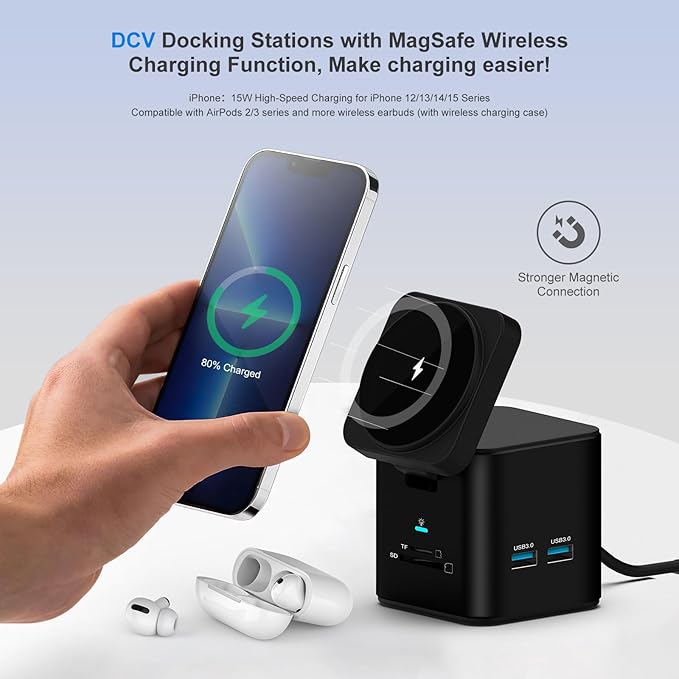 USB C Laptop Docking Station with MagSafe Charger Stand, 9 in 1 USB C Hub Multiport Adapter with 4K HDMI, 1Gbps Ethernet, 3 USB 3.0, SD/TF, Compatible with MacBook/Dell/HP/Lenovo/iPhone (Black)