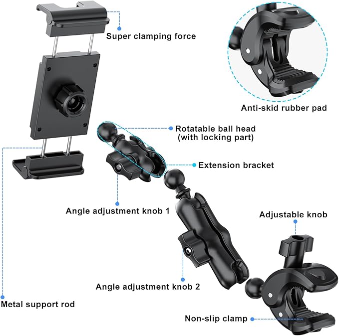 PLDHPRO Tablet Mic Music Holder for iPad Clamp Mount Stand, Microphone Tripod Treadmill Stroller Spin Bike Exercise Handlebar Accessories Compatible iPhone iPad Galaxy Tab 5.1-15.6'' Phones Tablets