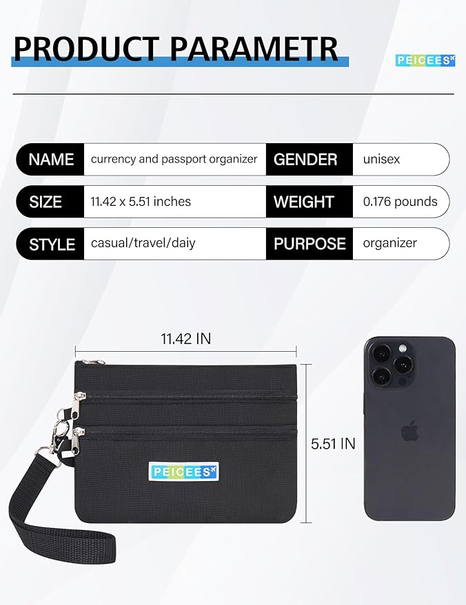 Peicees World Travel Essentials Currency and Passport Organizers Cash Cards Tickets Holder RFID Blocking Wallet, Dark Gray