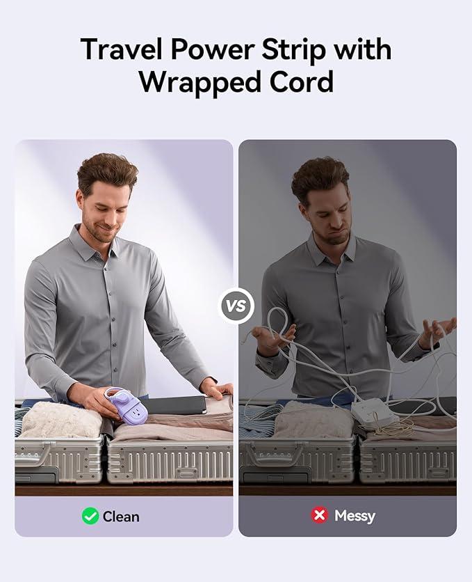 ORICO 4FT Purple Travel Power Strip with 4 AC Outlets, 2 USB-A Ports, and 1 USB-C Port, 45° Flat Plug Extension Cord with Non Surge Protector for Travel/Home/Dorm/Office-AP3