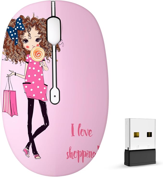 Cute Pink Wireless Mouse, Dual Mode, Bluetooth & 2.4GHz USB Receiver, Silent Clicks, AA-Battery Powered, Handy & Durable, for Kids, Girls, Students on Laptops, Mac, iPad, PC