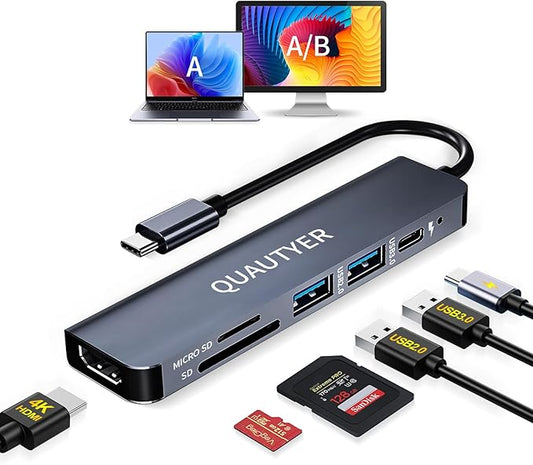 USB C Hub Multiport Adapter Dongle for MacBook Air 6 in 1 USB C to HDMI Multiport Adapter with 4K HDMI, 100W PD, USB 3.0, SD/TF Card Reader MacBook hdmi Adapter for MacBook Air/Pro, iPad, Dell XPS