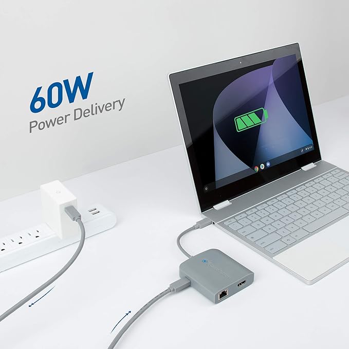 [Works with Chromebook Certified] Cable Matters USB C Hub Multiport Adapter with 4K HDMI, 2X USB 2.0, 480Mbps Ethernet, and 60W PD