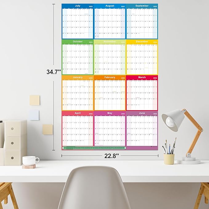 2025-2026 Yearly Wall Calendar - annual calendar 2025-2026, 2025-2026 Yearly Wall Calendar&Planner with Thick Paper, July 2025 - June 2026, X Large, 34.7" x 22.8", 2025-2026 Yearly Planner (2025-2026 Yearly Wall Calendar - Colorful)