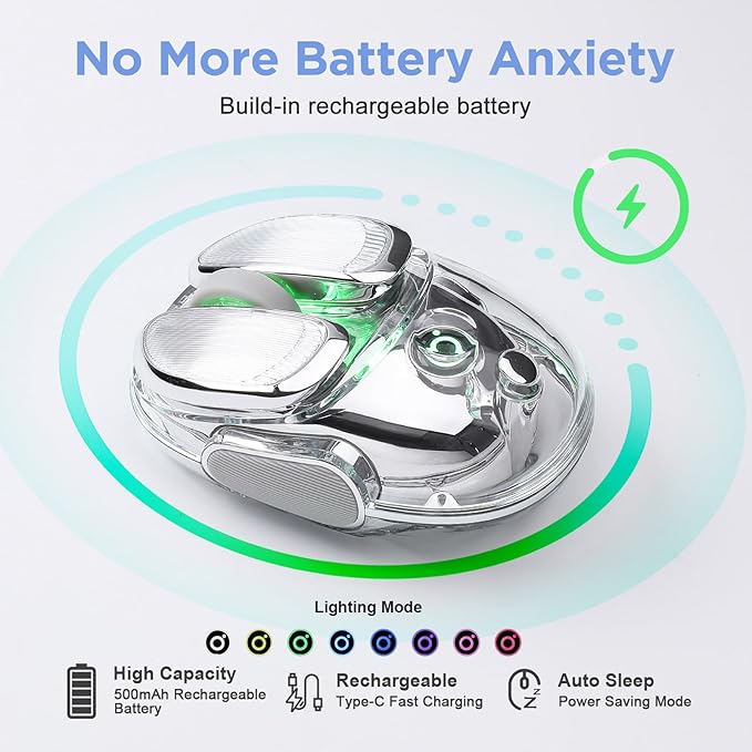 Q9 Wireless Mouse, 2.4G/BT Dual Mode, 4 Adjustable DPI (800-4800), Ultra-Quiet Click, Bluetooth Mouse with RGB Breathing Light, 500mAh Long Battery, Portable for PC/Laptop/Mac/Tablet(Silver)