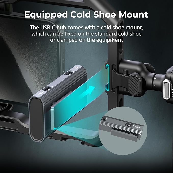 SmallRig 4-in-1 USB-C Hub with a Cold Shoe Mount, Type- C Multiport Hub with PD 100W / USB-C 3.1/2.0 with Audio Adapter x 2, for Mobile Shooting of ProRes Videos at 4K 60fps - 4598